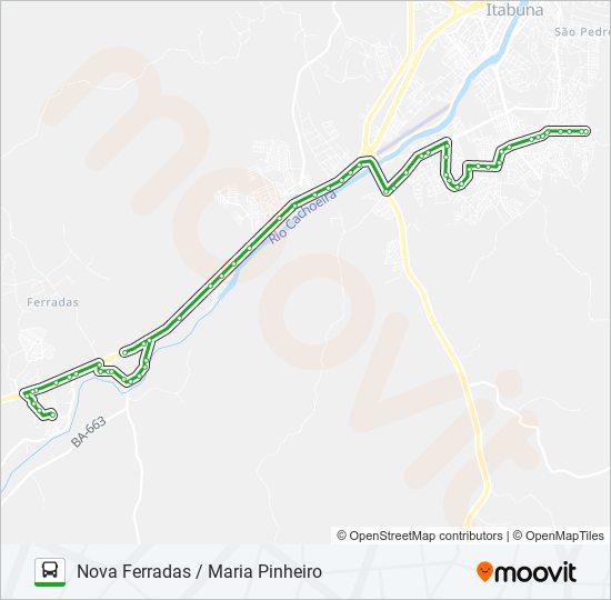 Mapa da linha BB76 NOVA FERRADAS / MARIA PINHEIRO de ônibus