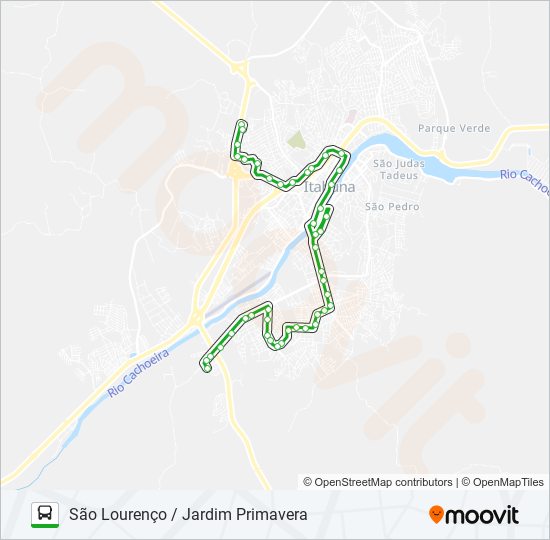 Mapa da linha BB11 SÃO LOURENÇO / JARDIM PRIMAVERA de ônibus