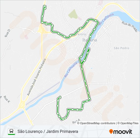 Mapa da linha BB11 SÃO LOURENÇO / JARDIM PRIMAVERA de ônibus
