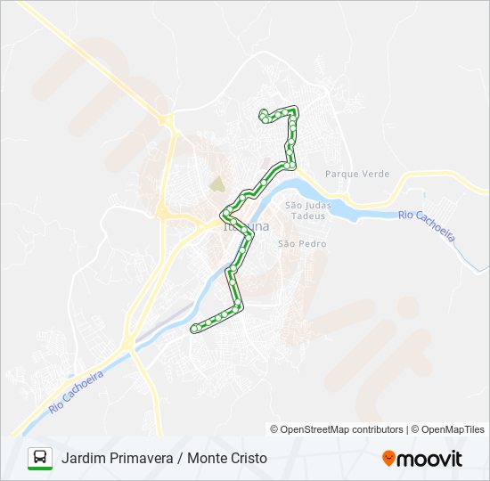 Mapa da linha BB70 JARDIM PRIMAVERA / MONTE CRISTO de ônibus