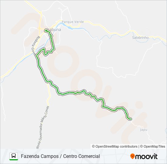 Mapa da linha RC81 FAZENDA CAMPOS / CENTRO COMERCIAL de ônibus