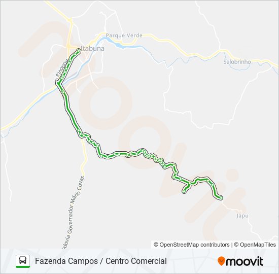 Mapa da linha RC81 FAZENDA CAMPOS / CENTRO COMERCIAL de ônibus
