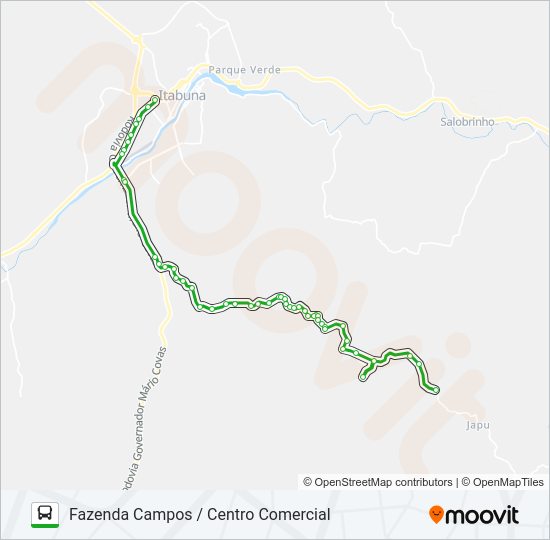 Mapa da linha RC81 FAZENDA CAMPOS / CENTRO COMERCIAL de ônibus