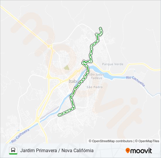 Mapa da linha BB65 JARDIM PRIMAVERA / NOVA CALIFÓRNIA de ônibus