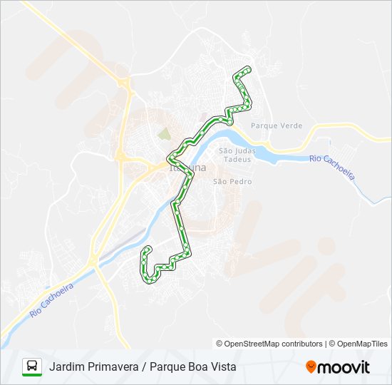 Mapa da linha BB68 JARDIM PRIMAVERA / PARQUE BOA VISTA de ônibus