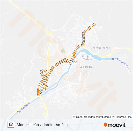 Mapa da linha BB72 MANOEL LEÃO / JARDIM AMÉRICA de ônibus