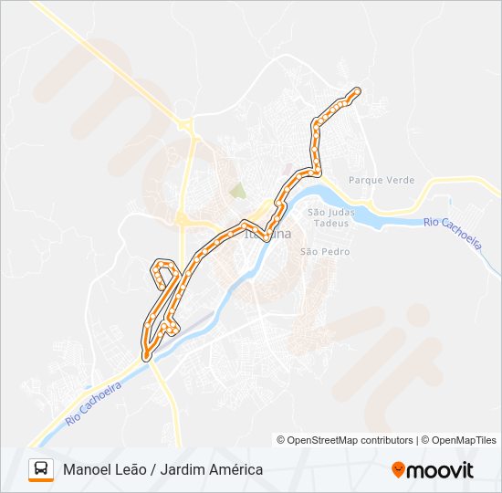 Mapa da linha BB72 MANOEL LEÃO / JARDIM AMÉRICA de ônibus