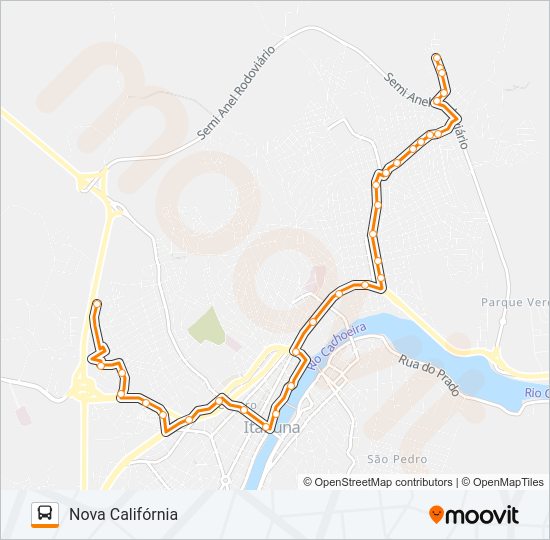 Mapa da linha BB62 NOVA CALIFÓRNIA / SÃO LOURENÇO de ônibus