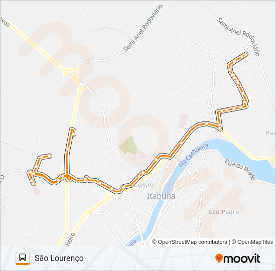 Mapa da linha BB15 PARQUE BOA VISTA / SÃO LOURENÇO de ônibus