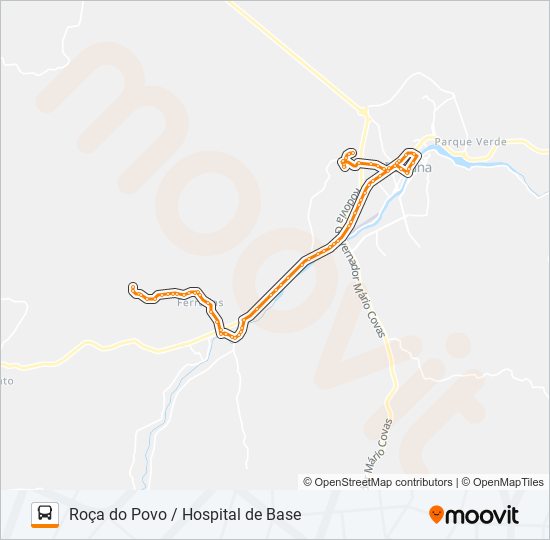 Mapa da linha RB85 ROÇA DO POVO / HOSPITAL DE BASE de ônibus