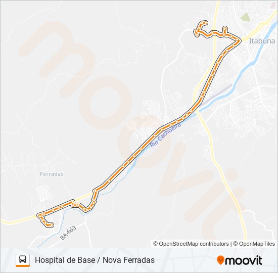 Mapa da linha BB36 HOSPITAL DE BASE / NOVA FERRADAS de ônibus