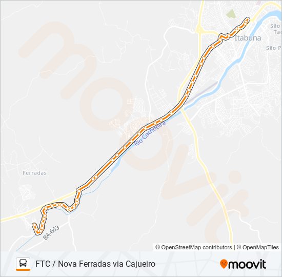 Mapa da linha BC04C FTC / NOVA FERRADAS VIA CAJUEIRO de ônibus