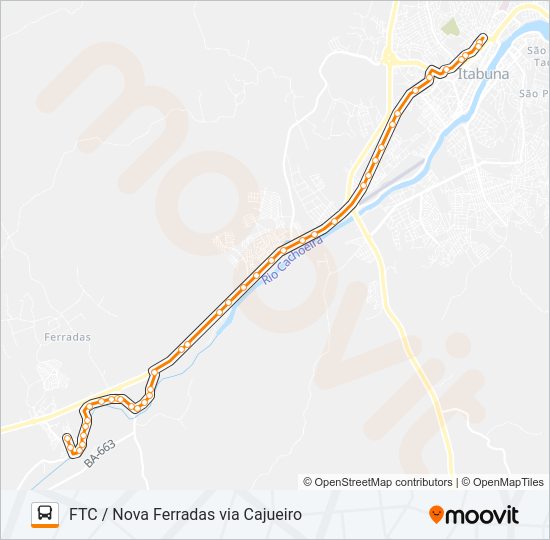 Mapa da linha BC04C FTC / NOVA FERRADAS VIA CAJUEIRO de ônibus