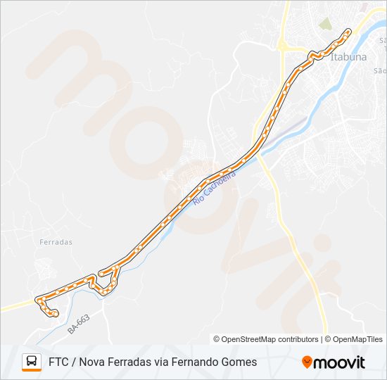 Mapa da linha BC04F FTC / NOVA FERRADAS VIA FERNANDO GOMES de ônibus