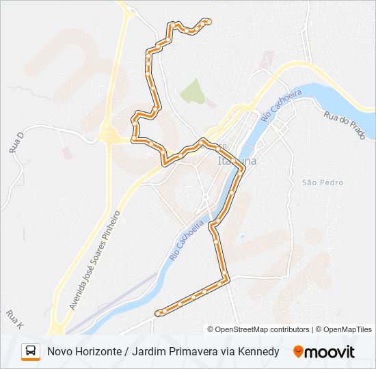 Mapa da linha BB10 NOVO HORIZONTE / JARDIM PRIMAVERA VIA KENNEDY de ônibus