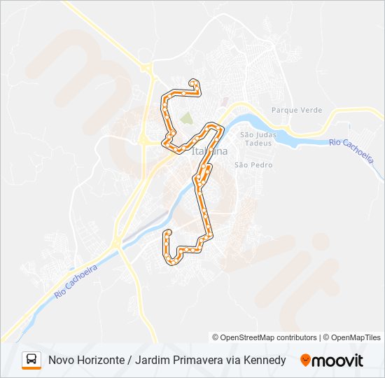 Mapa da linha BB10 NOVO HORIZONTE / JARDIM PRIMAVERA VIA KENNEDY de ônibus