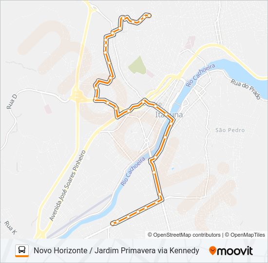 Mapa da linha BB10 NOVO HORIZONTE / JARDIM PRIMAVERA VIA KENNEDY de ônibus