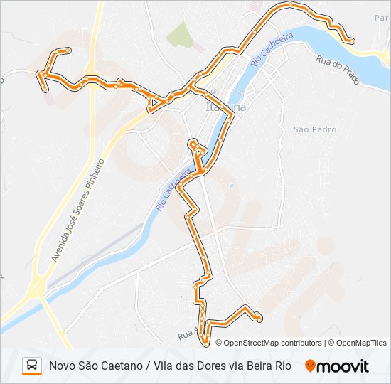 BB22 NOVO SÃO CAETANO / VILA DAS DORES VIA BEIRA RIO bus Line Map