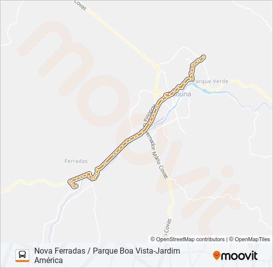 Mapa da linha BB61 NOVA FERRADAS / PARQUE BOA VISTA-JARDIM AMÉRICA de ônibus