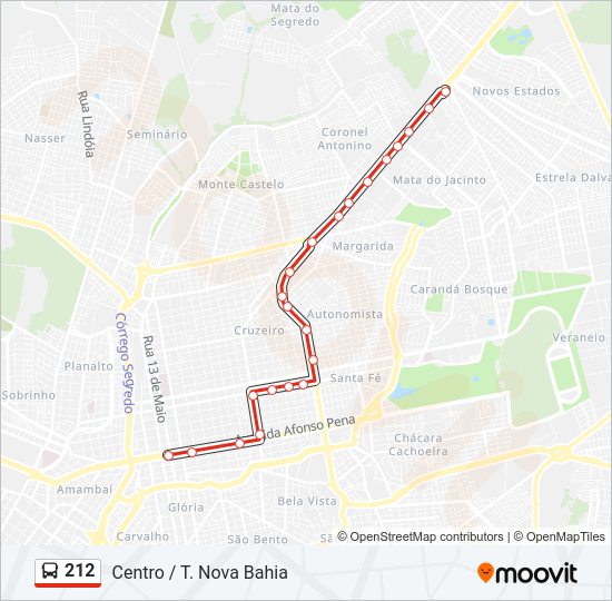 Mapa da linha 212 de ônibus