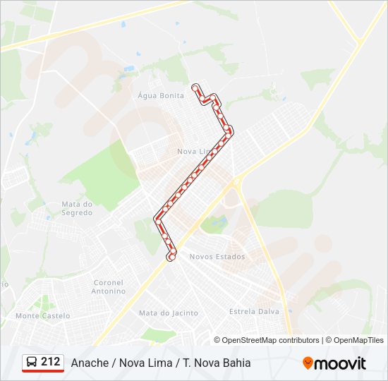 Mapa da linha 212 de ônibus