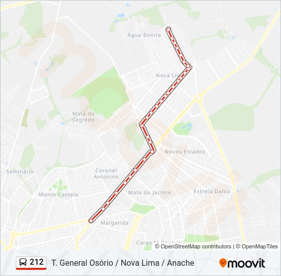 Mapa da linha 212 de ônibus