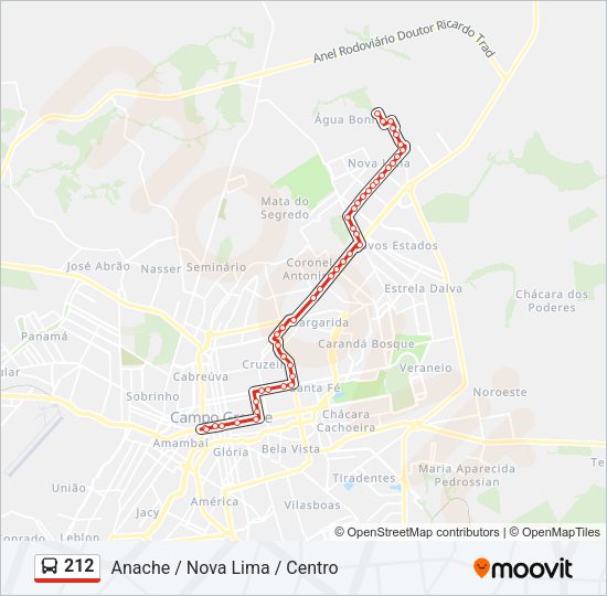 Mapa da linha 212 de ônibus