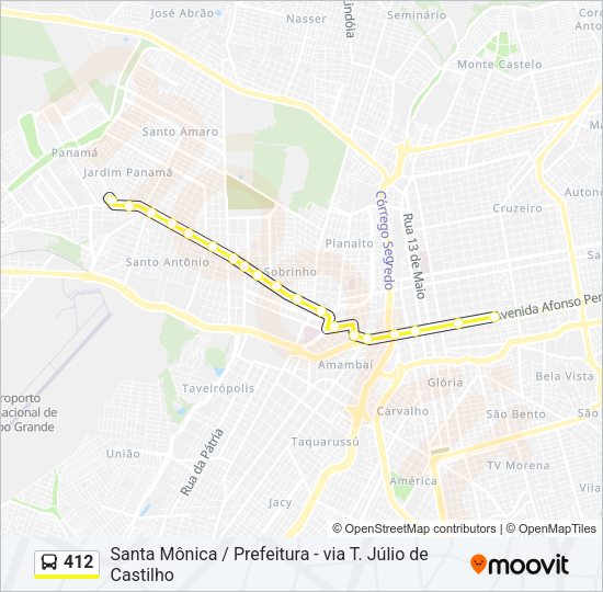 Mapa da linha 412 de ônibus