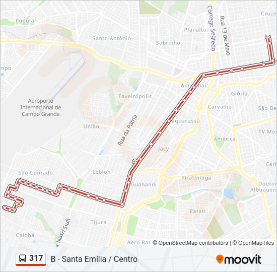 Mapa da linha 317 de ônibus