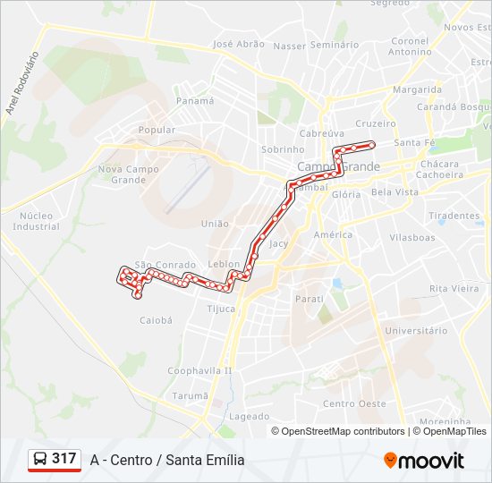 Mapa da linha 317 de ônibus