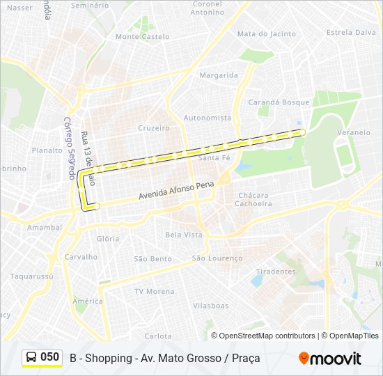 Mapa da linha 050 de ônibus