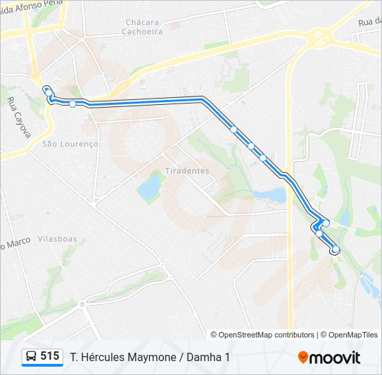 Mapa da linha 515 de ônibus