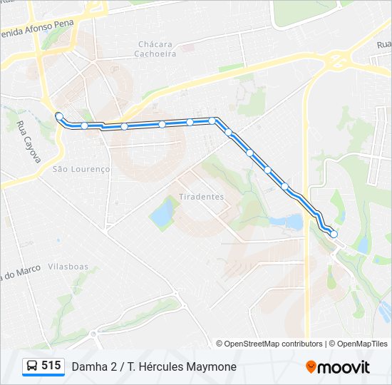 Mapa da linha 515 de ônibus