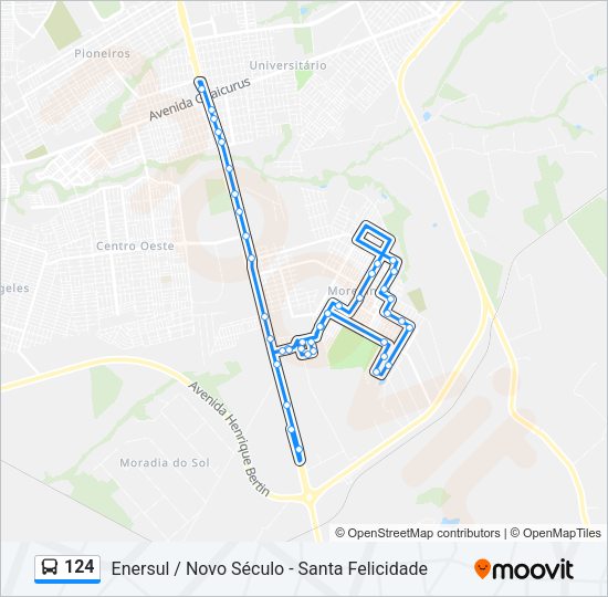 Mapa da linha 124 de ônibus