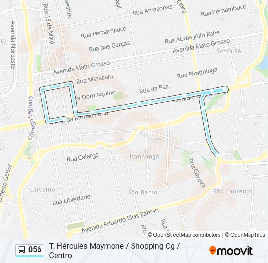 Mapa da linha 056 de ônibus