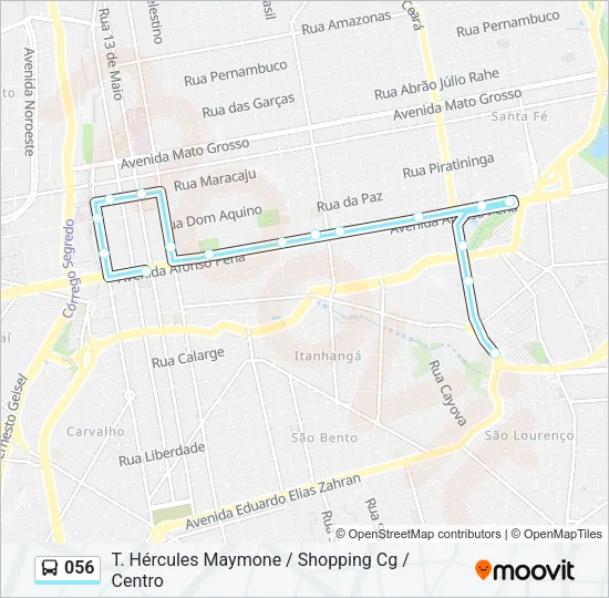 Mapa da linha 056 de ônibus
