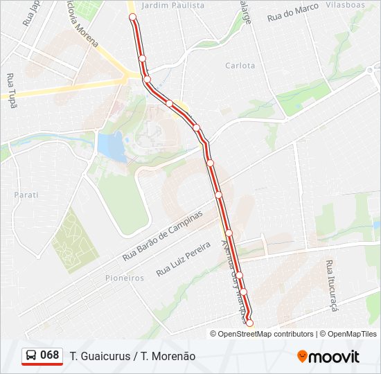 Mapa da linha 068 de ônibus