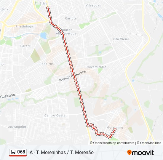 Mapa da linha 068 de ônibus