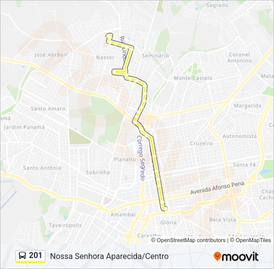 Mapa da linha 201 de ônibus