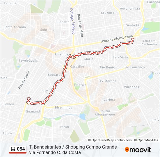 Mapa da linha 054 de ônibus