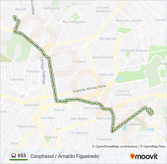 Mapa da linha 053 de ônibus
