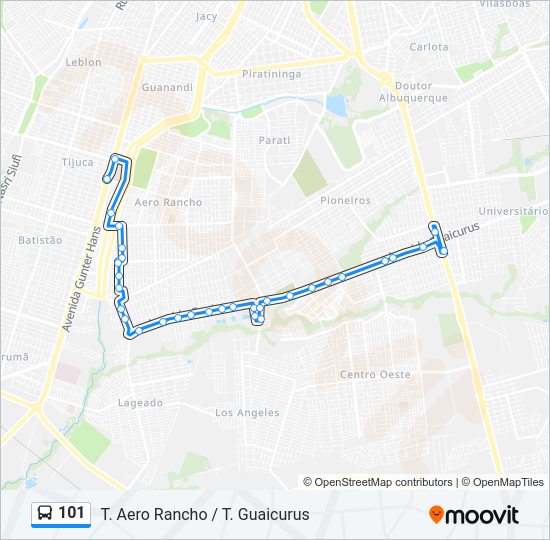 Mapa da linha 101 de ônibus