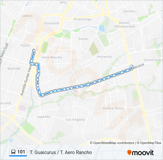 Mapa da linha 101 de ônibus