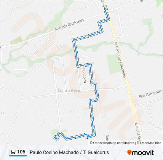 Mapa da linha 105 de ônibus