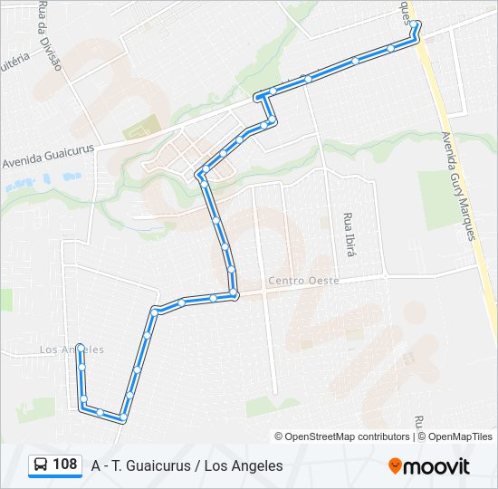 Mapa da linha 108 de ônibus