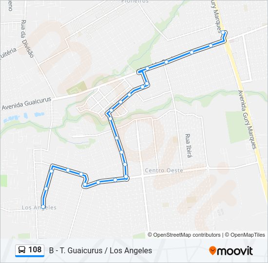 Mapa da linha 108 de ônibus