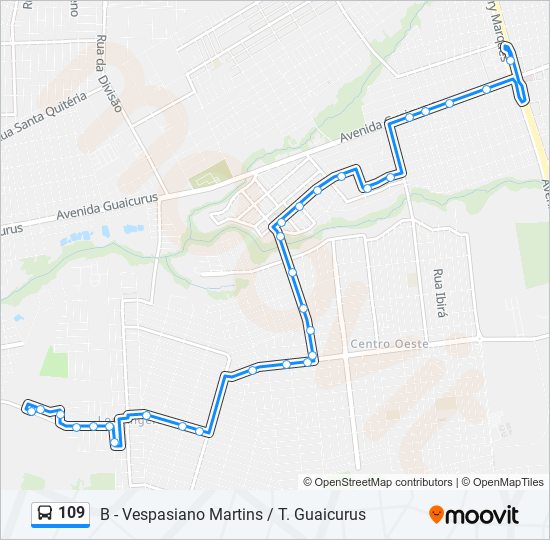 Mapa da linha 109 de ônibus