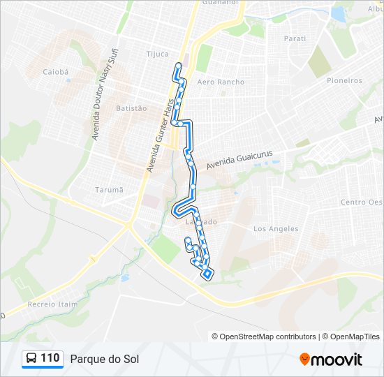 Mapa da linha 110 de ônibus