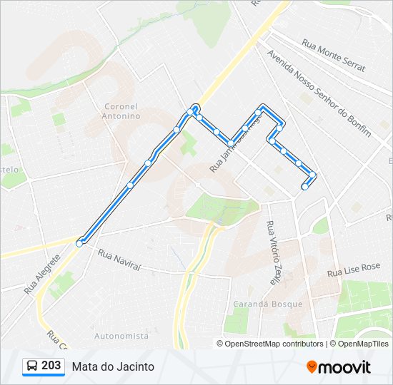 Mapa da linha 203 de ônibus