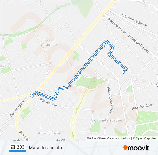Mapa da linha 203 de ônibus